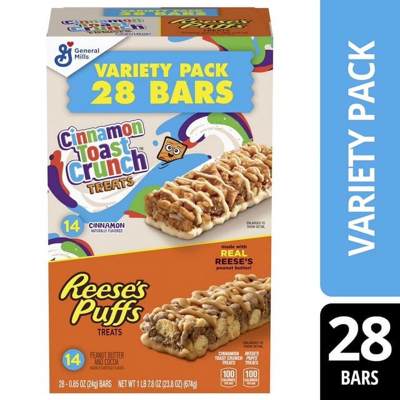 Reese's Puffs Cinnamon Toast Crunch Cereal Treat Bars Variety Pack, 28