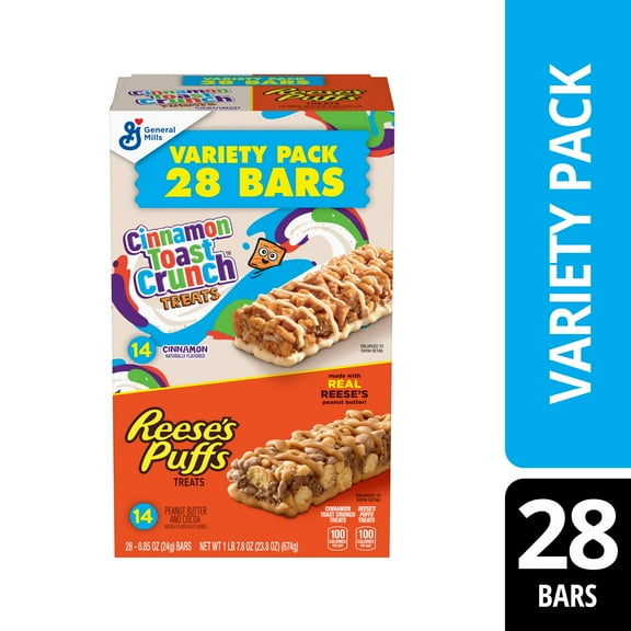 Cinnamon Toast Crunch and REESE'S Puffs Cereal Treat Bars, Variety Pack, 28 Ct, 23.8 oz