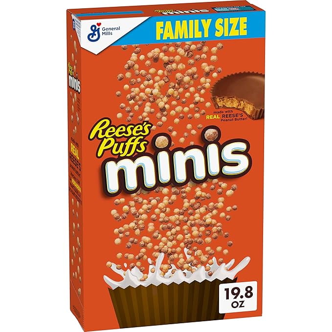 Reese's Puffs Minis Breakfast Cereal, Chocolate Peanut Butter Cereal, Family Size, 19.8 OZ ( Pack of 3 )