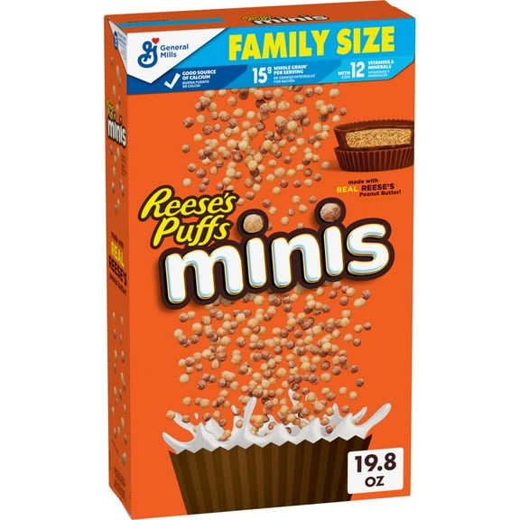 Reese's Puffs Minis Breakfast Cereal, Chocolate Peanut Butter Cereal, Family Size, 19.8 OZ