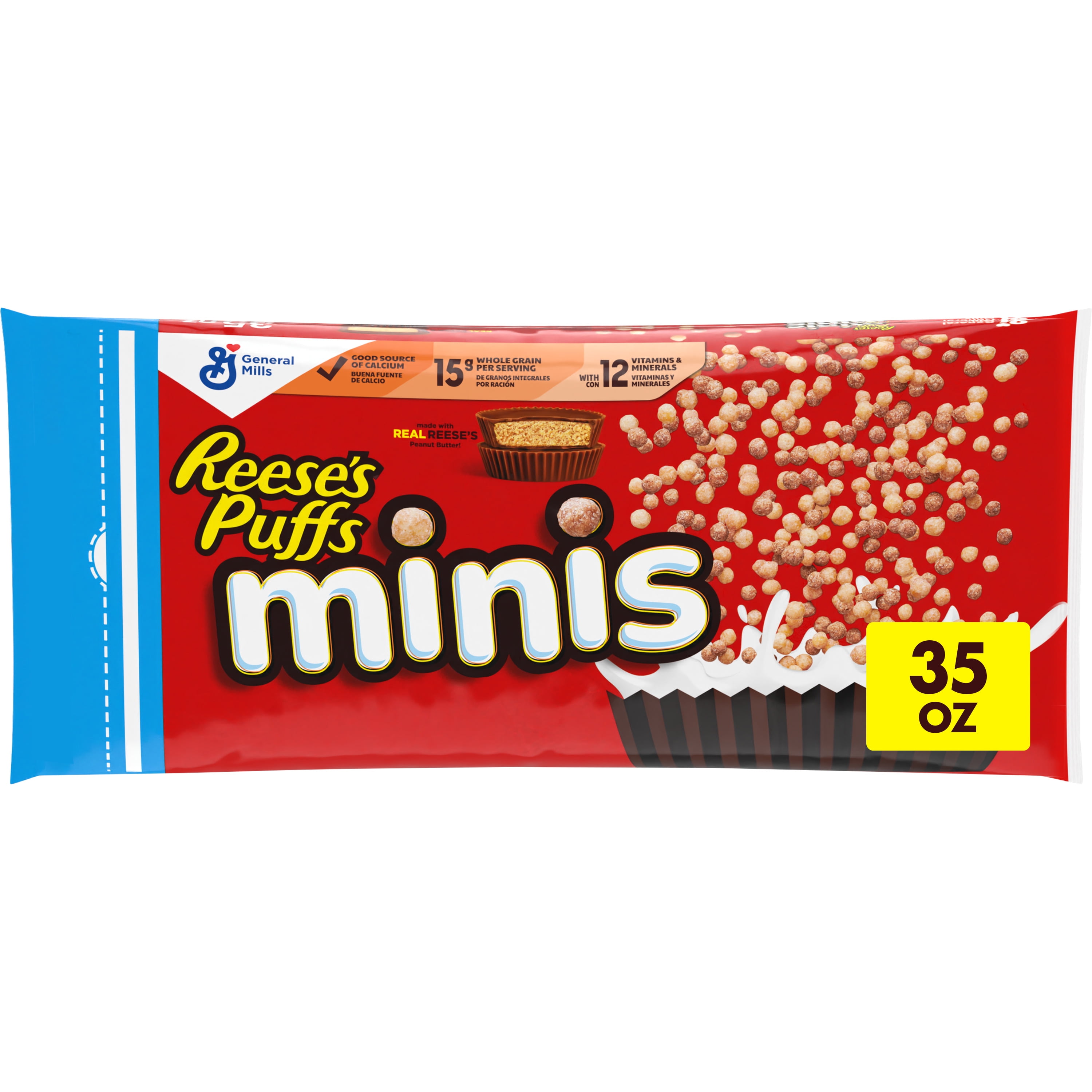 Reese's Puffs Minis Breakfast Cereal, Chocolate Peanut Butter Cereal, Family Size, 35 OZ Bag Cereal