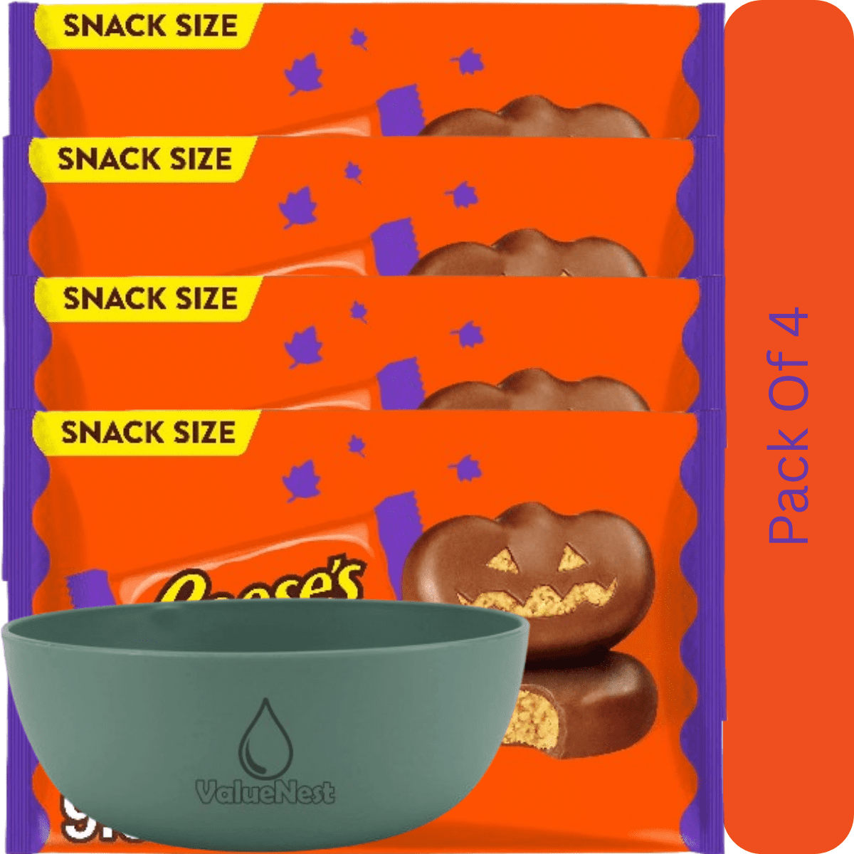 Reese’s Snack Size Milk Chocolate Peanut Butter Pumpkins, Halloween Candy Bag 9.6 oz with olive green bowl by ValueNest
