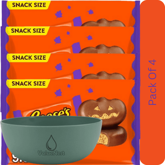 Reeses Snack Size Milk Chocolate Peanut Butter Pumpkins, Halloween Candy Bag 9.6 oz with olive green bowl by ValueNest