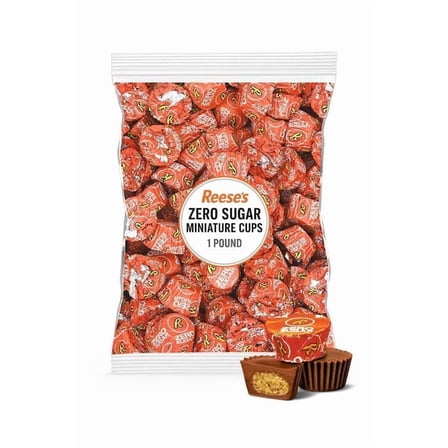 Reese’s Sugar Miniature Milk Chocolate Peanut Butter Cups - 1 LB (Approx 50 Pieces) - Individually Wrapped Sugar Free Candy