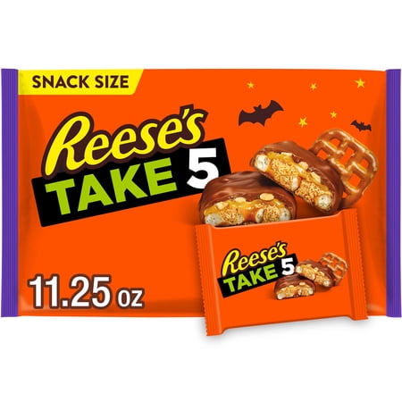 REESE'S TAKE 5 Pretzel, Peanut and Chocolate Snack Size, Halloween Candy Bag, 11.25 oz