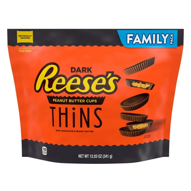Reese's Thins Dark Chocolate Peanut Butter Cups Candy, Family Pack 12.03 oz