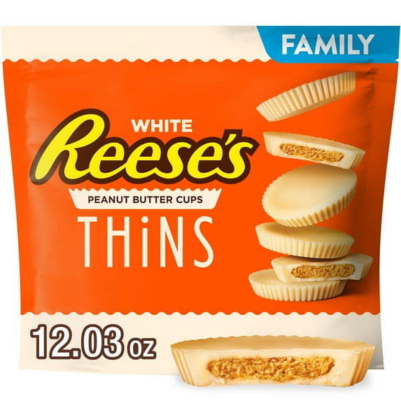 Reese's Thins White Creme Peanut Butter Cups Candy, Family Pack 12.03 oz