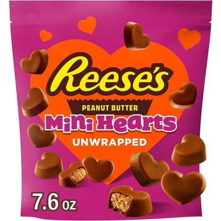 Reese's Unwrapped Chocolate Peanut Butter Creme Mini Hearts Valentine's Day Candy, Bag 7.6 oz