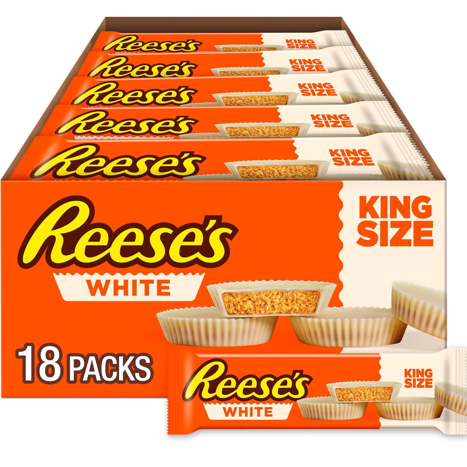 Reese's White Creme King Size Peanut Butter Cups Candy, Packs 2.8 oz, 18 Count