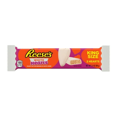 Reese's White Creme Peanut Butter King Size Hearts Valentine's Day Candy, Pack 2.4 oz