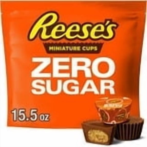 Reese's Zero Sugar Miniatures Chocolate Peanut Butter Cups Candy, Bag 15.5 oz (2 Pack)
