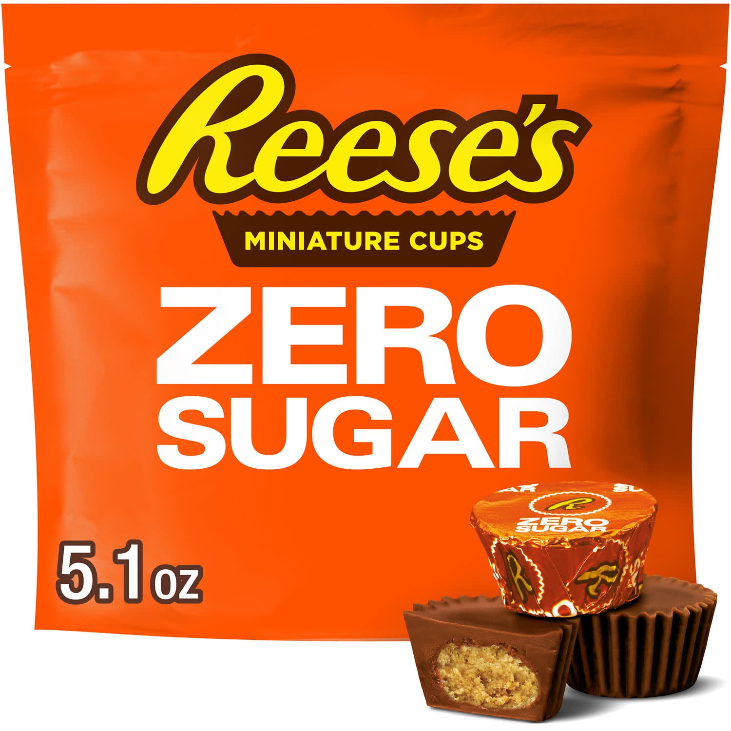 Reese's Zero Sugar Miniatures Chocolate Peanut Butter Cups Candy, Bag 5.1 oz