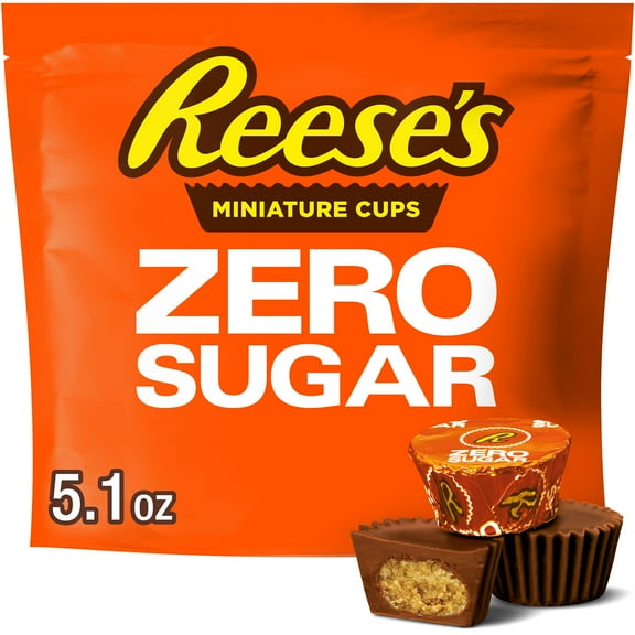 Reese's Zero Sugar Miniatures Chocolate Peanut Butter Cups Candy, Bag 5.1 oz