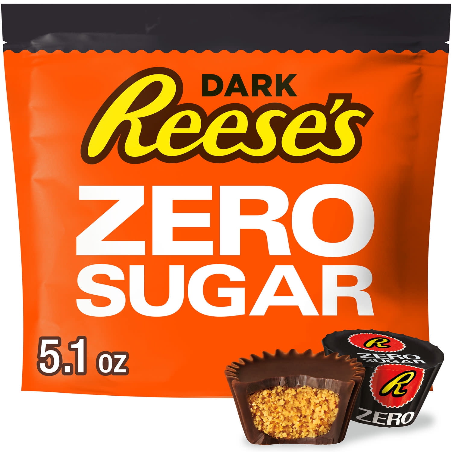 Reese's Zero Sugar Miniatures Dark Chocolate Peanut Butter Cups Candy, Bag 5.1 oz