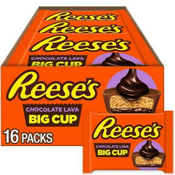 Reeses Big Cup Chocolate Lava Milk Chocolate Peanut Butter Cups, Candy Packs, 1.4 Oz (16 Count) Packaging May Vary
