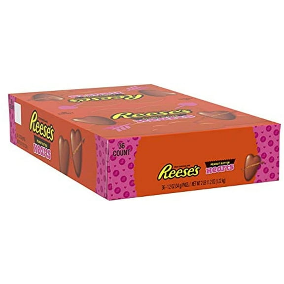 Reeses, Milk Chocolate Peanut Butter Hearts Candy, Valentines Day, 1.2 Oz., Pack (36-Count)