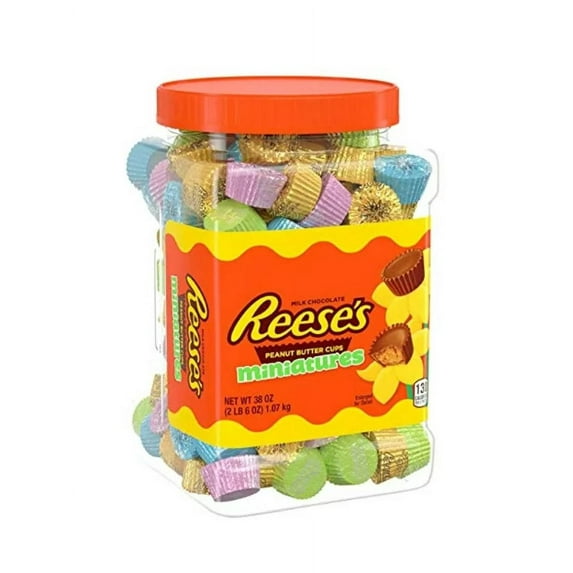 Reeses Miniatures Milk Chocolate Peanut Butter Cups Candy, Easter Container (38 Oz.), 38 Oz