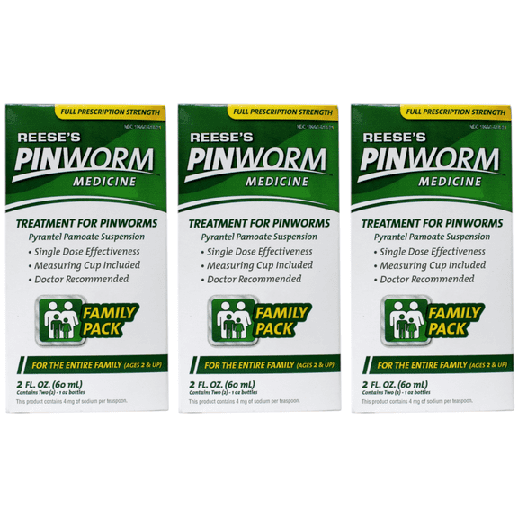 Reese's Pinworm Medicine Liquid Full Strength for Entire Family, 3 Pack, 2 Oz