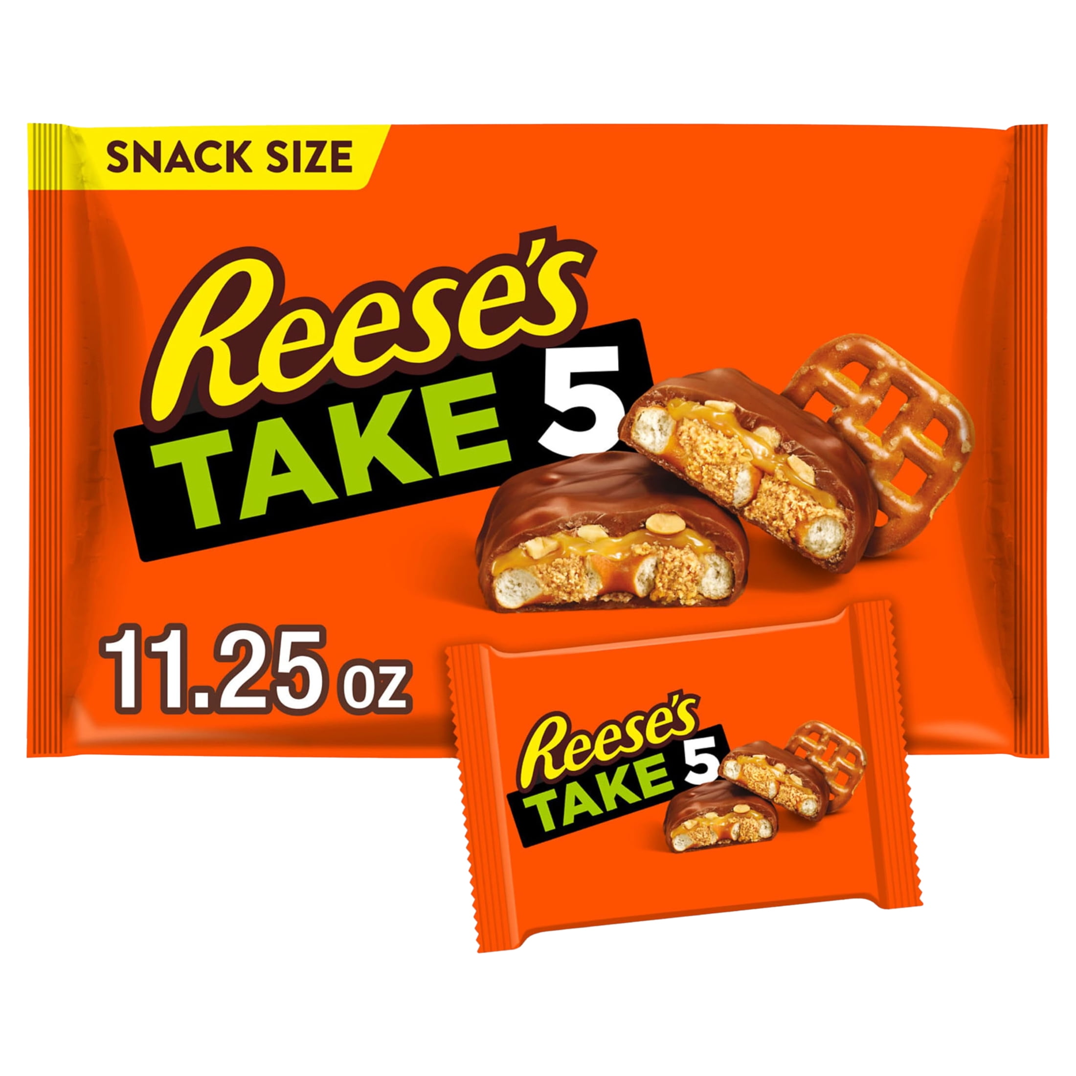 REESE'S TAKE 5 Pretzel, Peanut and Chocolate Snack Size, Candy Bag, 11.25 oz ( Pack of 2 )