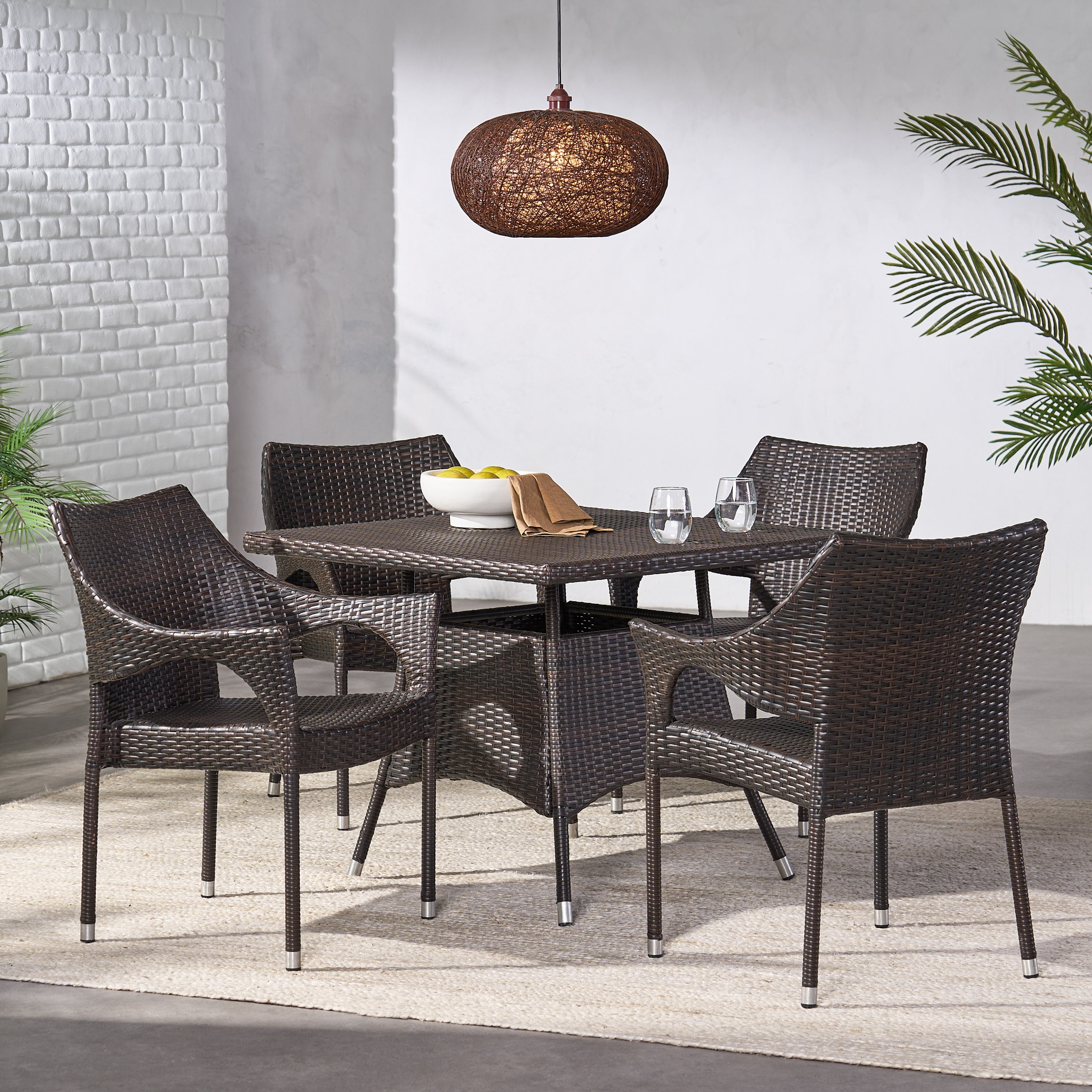 Reeves 5 Piece Outdoor Square Wicker Dining Set, Multibrown