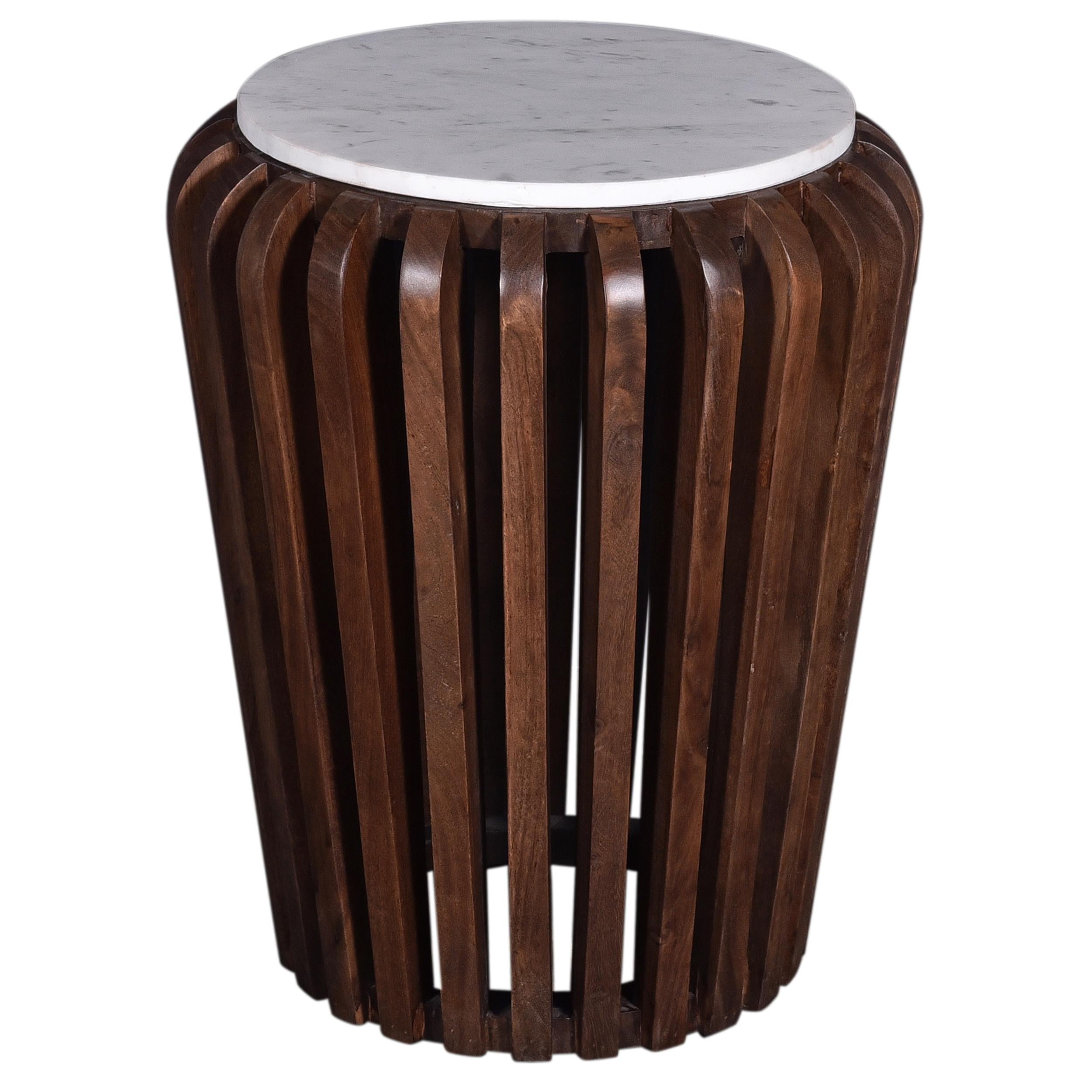 Reeves Brown Wood and White Marble End Table Elegant Acacia Wood Base