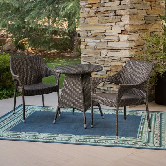 Noble House Ceylon 3 Piece Wicker Patio Bistro Set in Gray