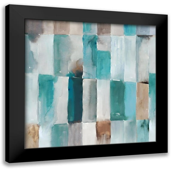 Reeves, Tom 12x12 Black Modern Framed Museum Art Print Titled - Stripes of Teal I