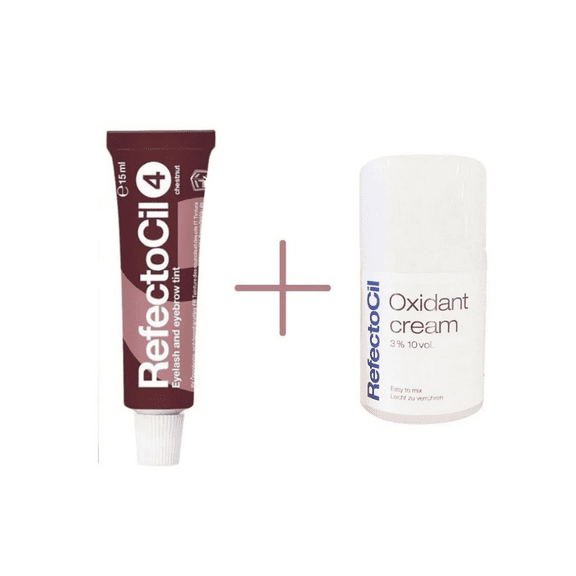 RefectoCil Eyebrow and Eyelash Dye No:4 Chestnut 15 ml +RefectoCil 3% 10 vol. Cream Oxidant 100 ml