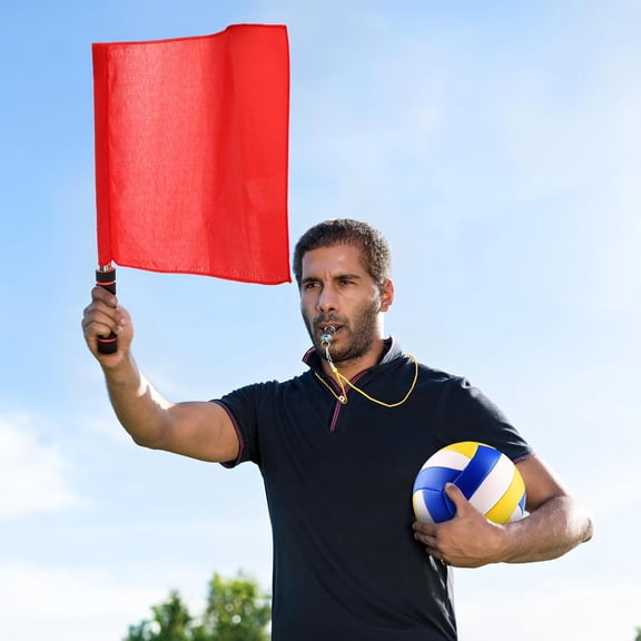 Referee Flag, Volleyball Line Judge Flags, Red Command Hand Signal Flag with Stainless Steel Handle for Linesman, Track and Field, Sports Events, Soccer, Football
