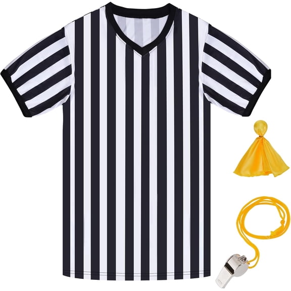 Referee Shirt for Womens and Mens, White Stripe Umpire Jersey V Neck Ref Uniform Football Halloween