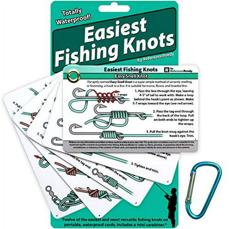 ReferenceReady Easiest Fishing Knots - Waterproof Guide to 12 Simple Fishing  Knots, How to Tie Practical Fishing Knots & Includes Mini Carabiner