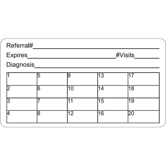Referral Tracking Label 3-1/4" x 1-3/4" White/Black, Tracks Visits, Diagnosis, Permanent Adhesive, 250 Stickers/Box,
