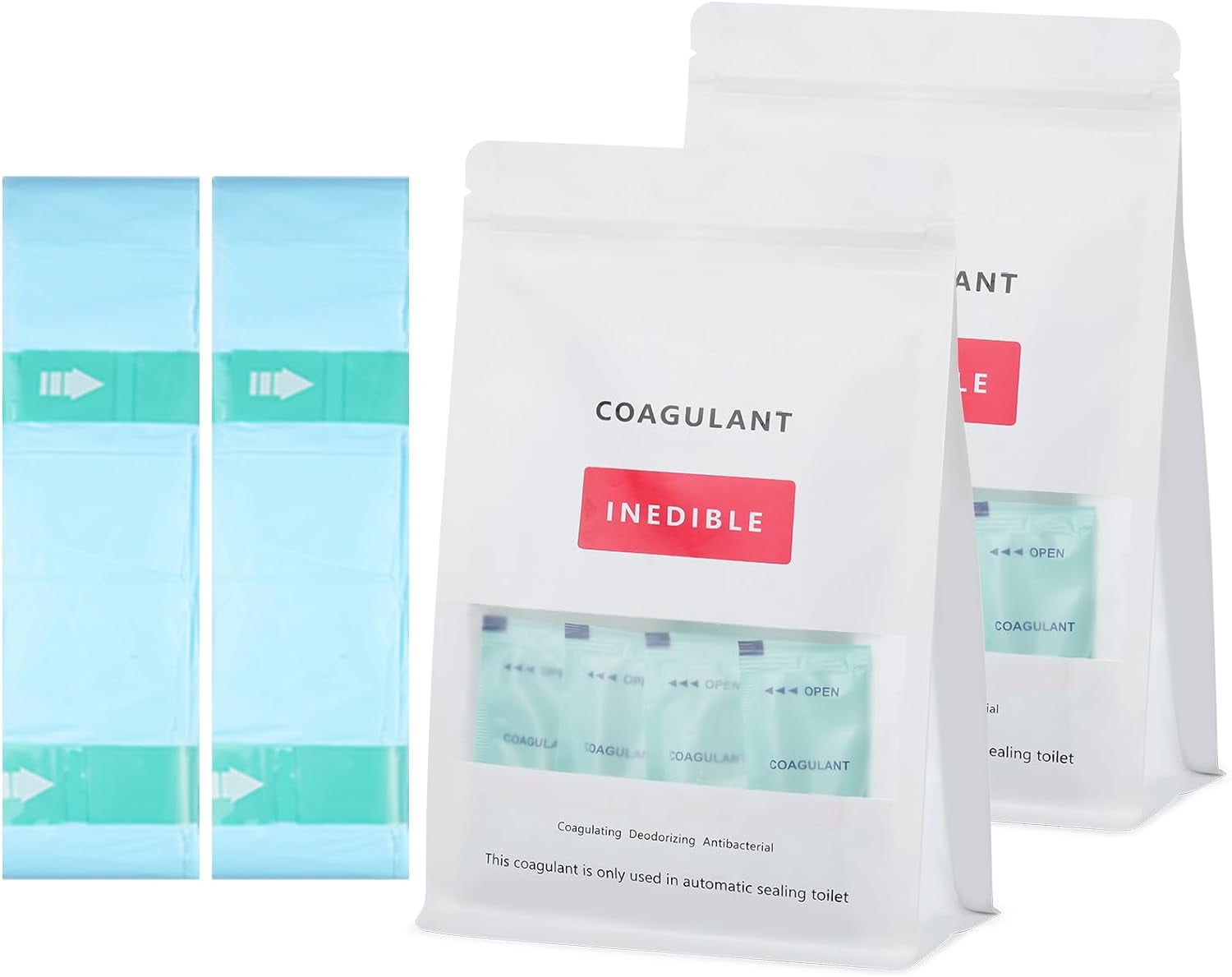 Refill Bags & Coagulant For Modiwell Dry Flush Toilet - 60 Uses, New Upgraded & 100% Odor Resistant