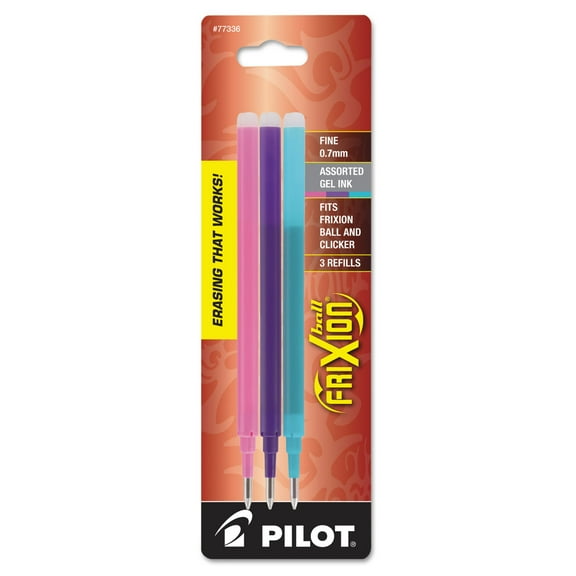 Pilot FriXion Erasable Ink Pen Refills, Fine Point, 0.7mm, Assorted Inks, Pack Of 3