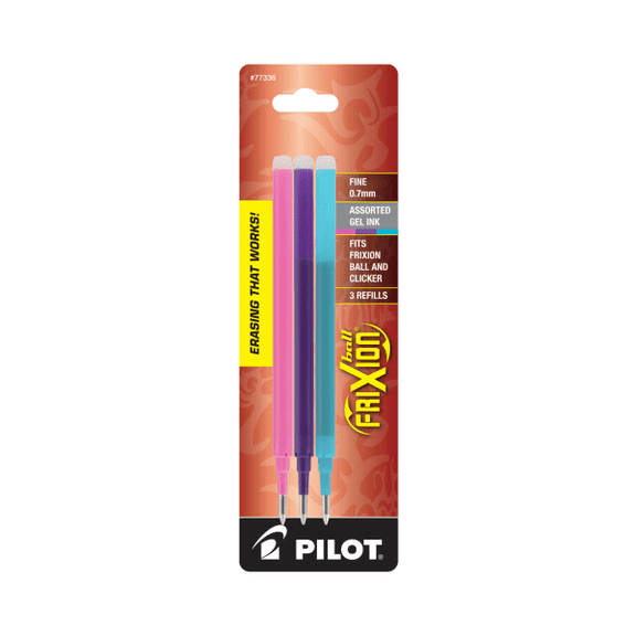 Pilot FriXion Erasable Ink Pen Refills, Fine Point, 0.7mm, Assorted Inks, Pack Of 3