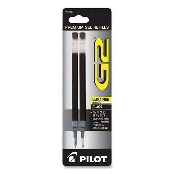 Refill For Pilot G2 Gel Ink Pens, Ultra-Fine Conical Tip, Black Ink, 2/pack | Bundle of 10 Packs