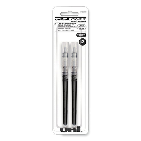 uni-ball 61233PP Bold Conical Tip Refill for Vision Elite Roller Ball Pens - Black Ink (2/Pack)