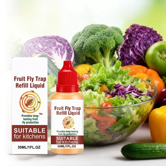 Refill, Fruit Refill Liquid, 1 Fl Oz, Flying Insect Bait, Kitchen, Amber Plastic, 1 Pc