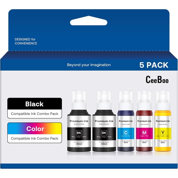 Refill Ink Bottle Replacement for Epson 502, 2 Black,Cyan,Magenta,Yellow, 5 Bottles