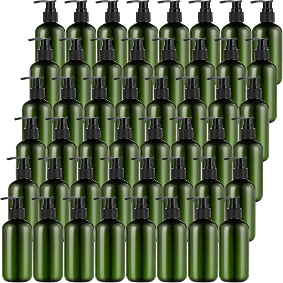 Refillable 8oz Amber Pump Bottles for Shampoo Conditioner Lotion Body Wash 48 Pcs Bulk Clear Plastic Dispensers