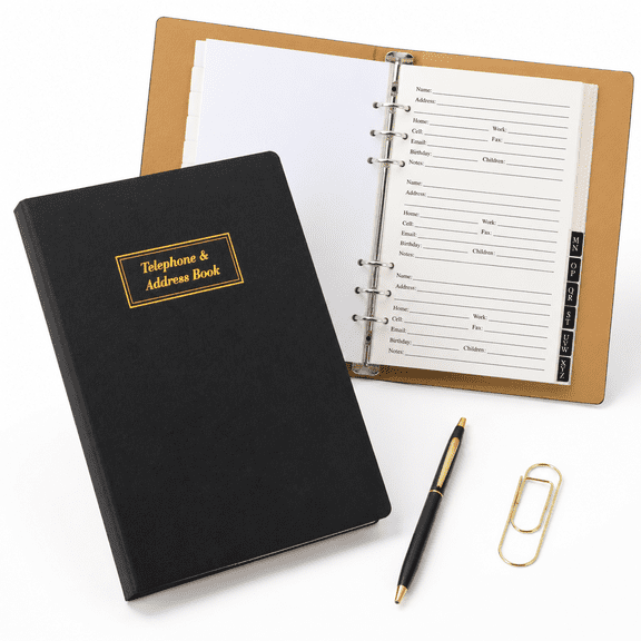 Refillable Address Book Binder With Alphabetical Tabs 648 Entry Space Large Print Telephone Pu Leather Contact & Pockets Pen For