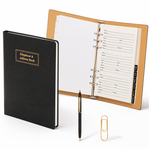 Refillable Address Book Binder With Alphabetical Tabs 648 Entry Space Large Print Telephone Pu Leather Contact & Pockets Pen For