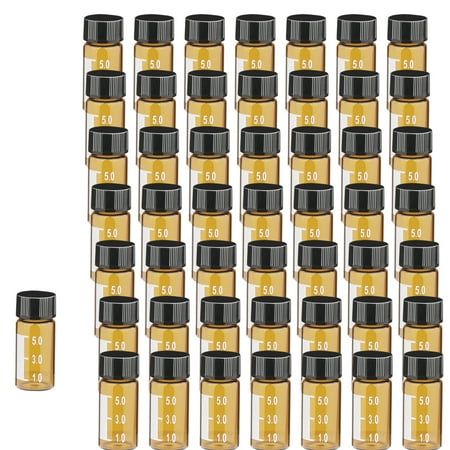 Refillable Amber Glass Vial 5ml Graduated Scale Essential Oils Bottles with Writing Patch and Black Screw Caps 50 Pcs