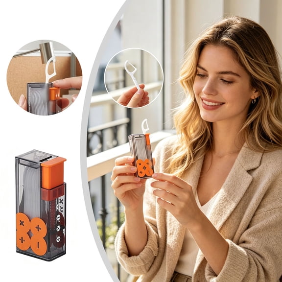 Refillable Automatic Floss Dispenser Portable Plastic Oral Care Holder Hygienic One Hand Pop Up Floss Container for Home Restaurant Travel Orange