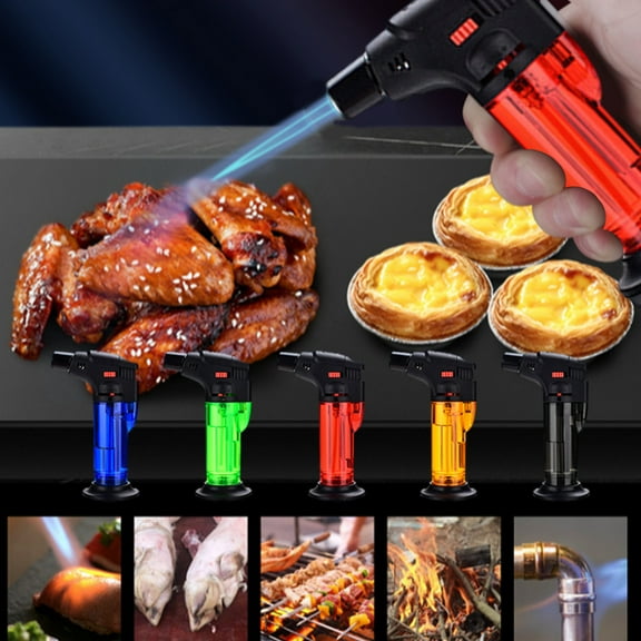 Refillable Butane Kitchen Torch - Adjustable Flame Cooking Lighter with Safety Lock - Multi-Purpose for BBQ, Candle and Camping Use - Ergonomic Design