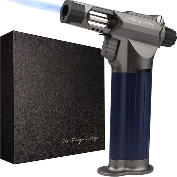 Refillable Butane Torch - The Beast Hand Held Blow Torch for Cooking, BBQ, Creme Brulee, Soldering, Welding, & Resin Art - Adjustable Flame with Ignition Lock - Silver Blue by inZaynity