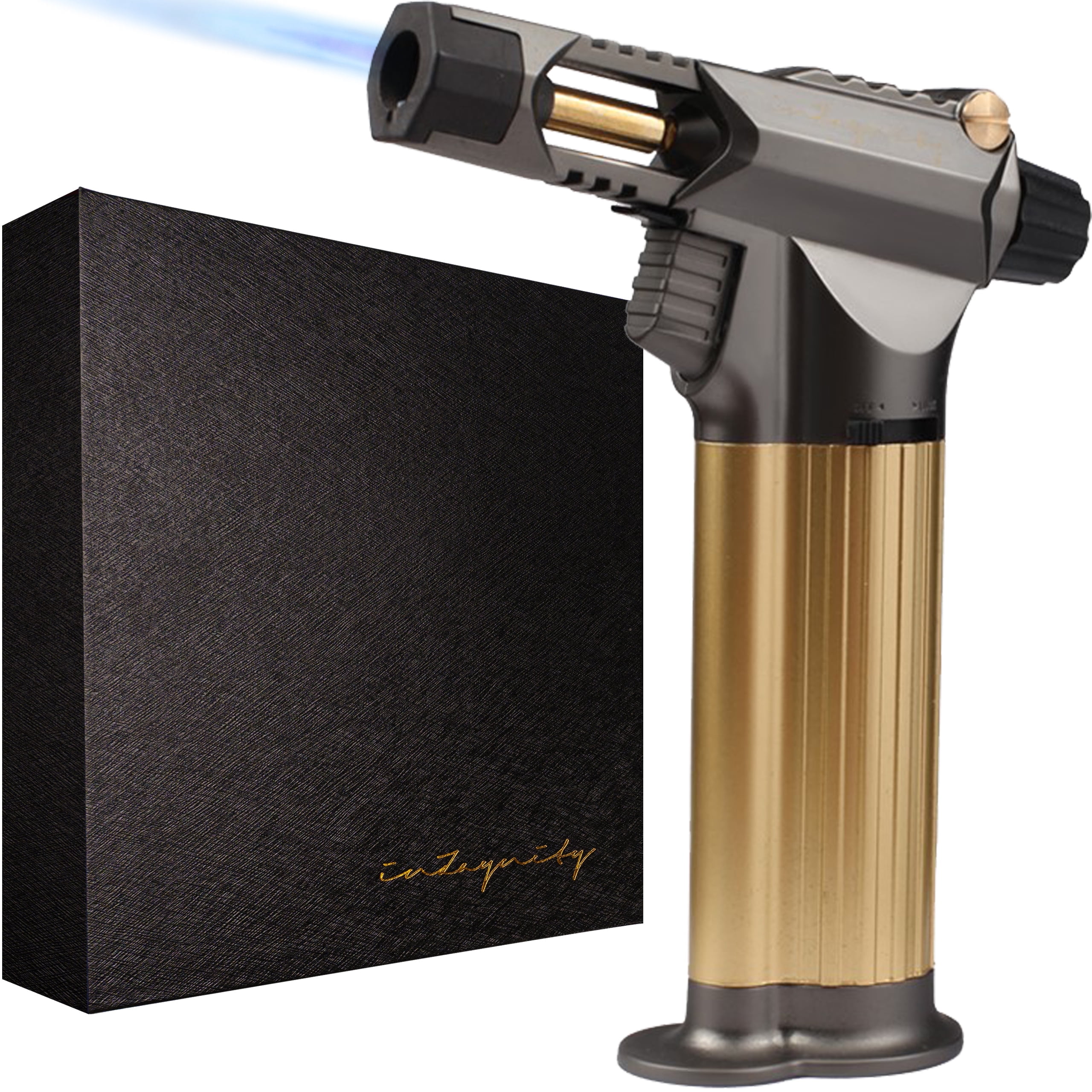Refillable Butane Torch Gun - The Beast Hand Held Blow Torch for Cooking, BBQ, Creme Brulee, Soldering, Welding, & Resin Art - Adjustable Flame with Ignition Lock - Silver Gold by inZaynity