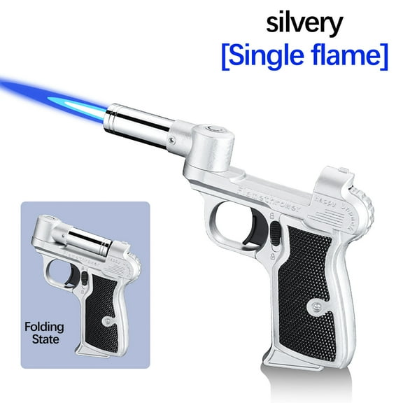 Refillable Butane Torch Lighter, Adjustable Blue Flame Windproof Igniter, Outdoor Camping Utility Lighter for Charcoal and Cigars