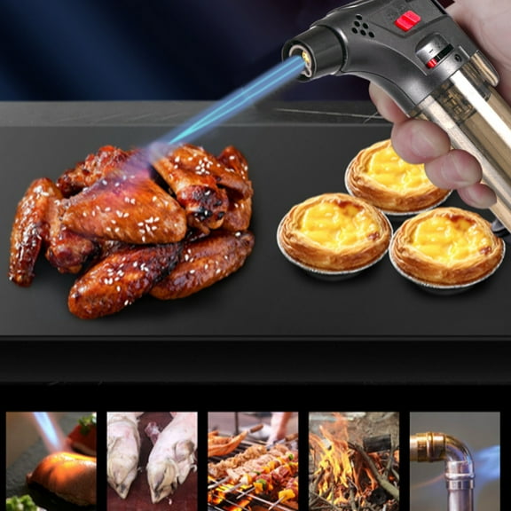 Refillable Butane Torch Lighter,Adjustable Jet Flame Culinary Igniter,Safety Lock Portable Kitchen Lighter,Windproof Piezo Ignition Tool,Multi-Use for BBQ Baking Camping Cooking & Candle Lighting