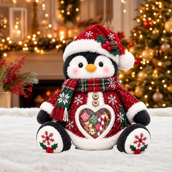 Refillable Christmas Figurine Treat Holder, Reusable Candy & Gift Box with Heart Window